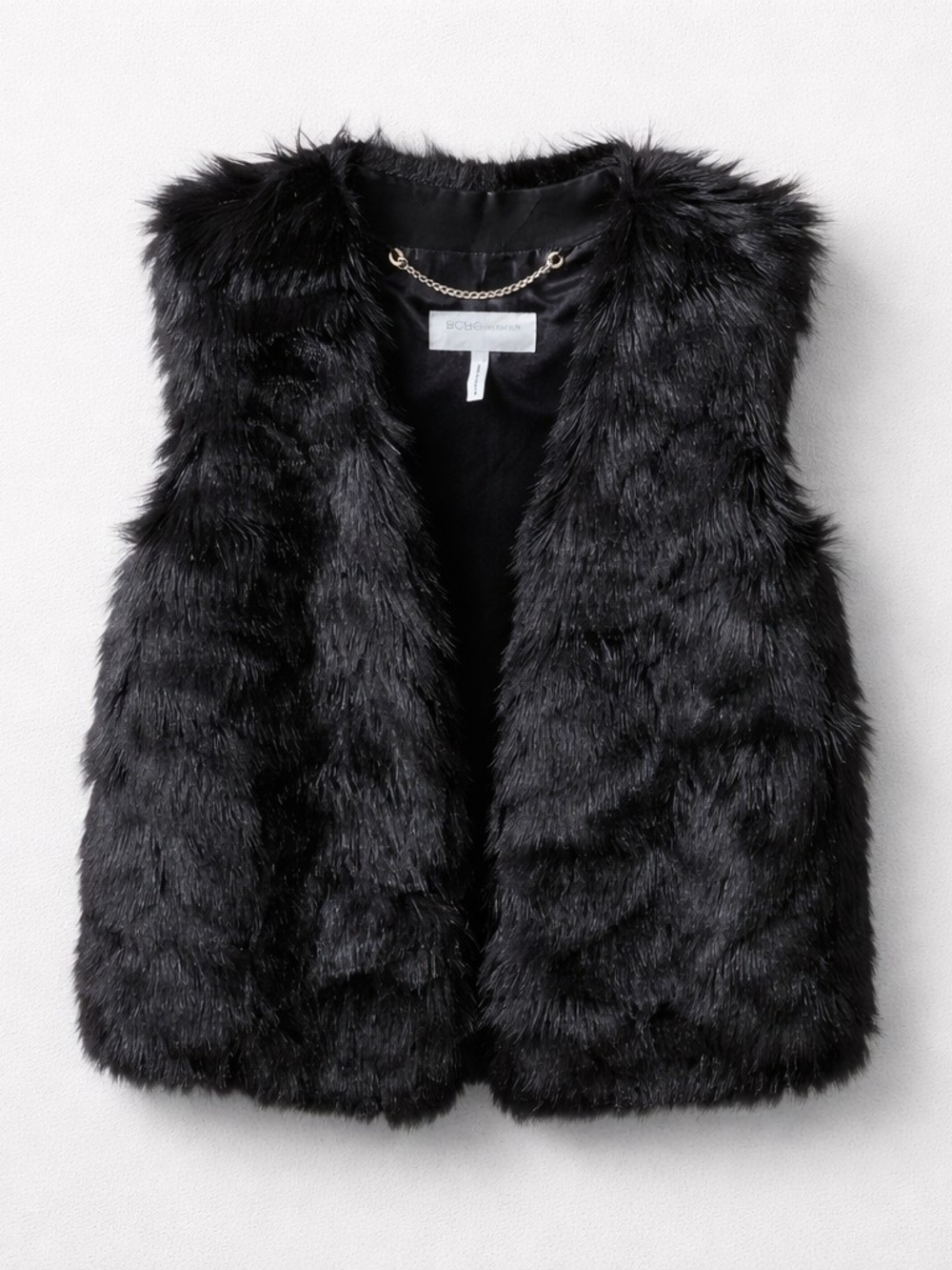 BCBG Black Faux Fur Sleeveless Vest